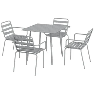 Tuinmeubelset eettafel met 4 stapelbare stoelen, tuinset van staal in lichtgrijs voor terras & balkon 1