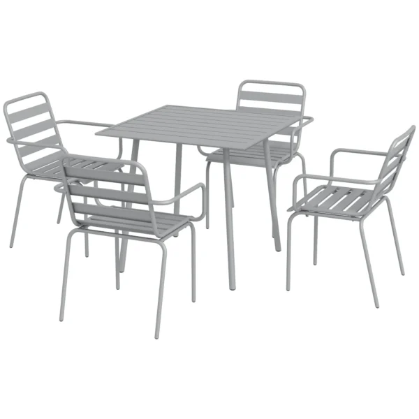 Tuinmeubelset eettafel met 4 stapelbare stoelen, tuinset van staal in lichtgrijs voor terras & balkon 1