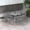 Tuinmeubelset eettafel met 4 stapelbare stoelen, tuinset van staal in lichtgrijs voor terras & balkon 2