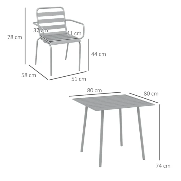Tuinmeubelset eettafel met 4 stapelbare stoelen, tuinset van staal in lichtgrijs voor terras & balkon 4