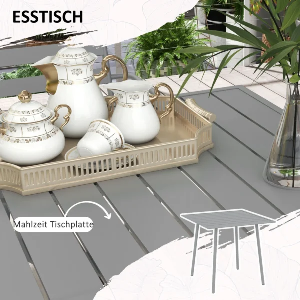 Tuinmeubelset eettafel met 4 stapelbare stoelen, tuinset van staal in lichtgrijs voor terras & balkon 6