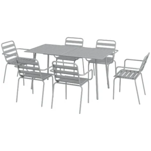 Tuinmeubelset eettafel met 6 stapelbare stoelen voor balkon & terras, staal lichtgrijs, weerbestendig & modern 1