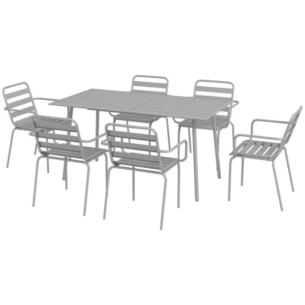 Tuinmeubelset eettafel met 6 stapelbare stoelen voor balkon & terras, staal lichtgrijs, weerbestendig & modern 1