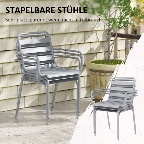 Tuinmeubelset eettafel met 6 stapelbare stoelen voor balkon & terras, staal lichtgrijs, weerbestendig & modern 5
