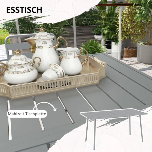 Tuinmeubelset eettafel met 6 stapelbare stoelen voor balkon & terras, staal lichtgrijs, weerbestendig & modern 6