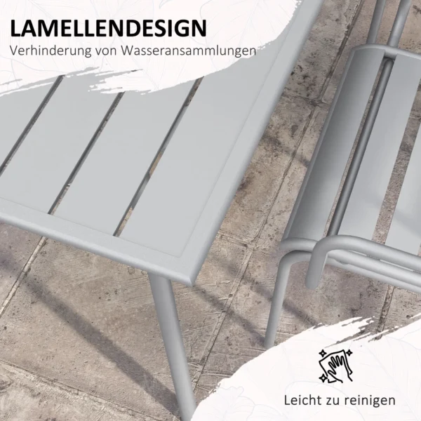 Tuinmeubelset eettafel met 6 stapelbare stoelen voor balkon & terras, staal lichtgrijs, weerbestendig & modern 7
