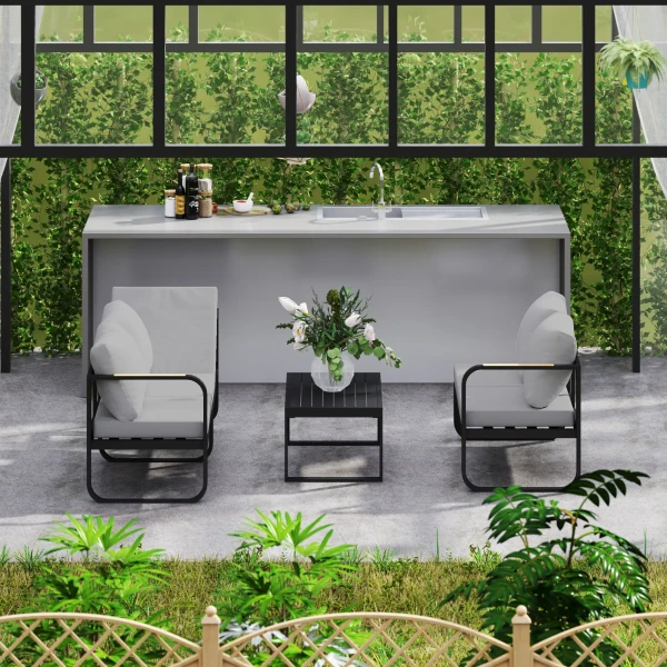 Tuinmeubelset l vorm weerbestendig metaal zitgroep voor 5 personen tuinlounge met 2 zits en 3 zits sofa kussens bijzettafel outdoor balkonmeubelset terrasmeubels voor tuin balkon grijs 10