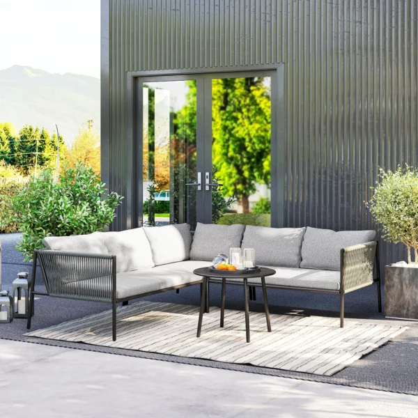 Tuinmeubelset polyrattan lounge set met hoekbank tafel kussens weerbestendige zitgroep voor 6 personen outdoor balkonmeubelset tuinlounge terrasmeubilair voor tuin balkon donkergrijs 10