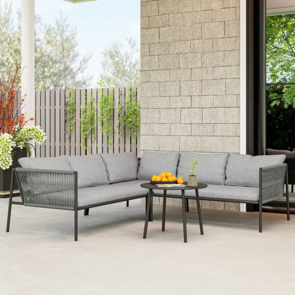 Tuinmeubelset polyrattan lounge set met hoekbank tafel kussens weerbestendige zitgroep voor 6 personen outdoor balkonmeubelset tuinlounge terrasmeubilair voor tuin balkon donkergrijs 2