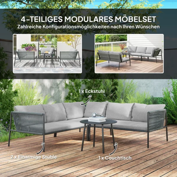 Tuinmeubelset polyrattan lounge set met hoekbank tafel kussens weerbestendige zitgroep voor 6 personen outdoor balkonmeubelset tuinlounge terrasmeubilair voor tuin balkon donkergrijs 5
