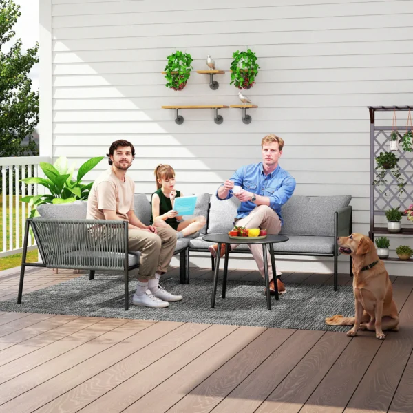 Tuinmeubelset polyrattan lounge set met hoekbank tafel kussens weerbestendige zitgroep voor 6 personen outdoor balkonmeubelset tuinlounge terrasmeubilair voor tuin balkon donkergrijs 9