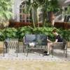 Tuinmeubelset van polyrattan lounge set met 2 zits sofa stoel glazen tafel kussens weerbestendig balkonmeubilair voor 4 personen outdoor zitgroep terrasmeubilair voor tuin balkon grijs 2