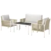 Tuinmeubelset van polyrattan lounge set met 2 zits sofa stoel glazen tafel kussens weerbestendige zitgroep voor 4 personen outdoor balkonmeubelset terrasmeubilair voor tuin balkon bruin+grijs 1