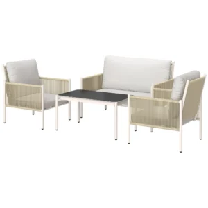 Tuinmeubelset van polyrattan lounge set met 2 zits sofa stoel glazen tafel kussens weerbestendige zitgroep voor 4 personen outdoor balkonmeubelset terrasmeubilair voor tuin balkon bruin+grijs 1