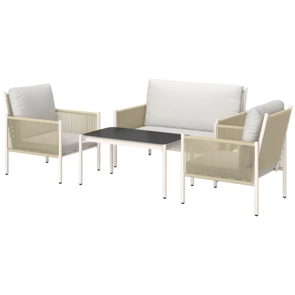 Tuinmeubelset van polyrattan lounge set met 2 zits sofa stoel glazen tafel kussens weerbestendige zitgroep voor 4 personen outdoor balkonmeubelset terrasmeubilair voor tuin balkon bruin+grijs 1