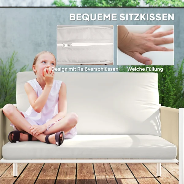 Tuinmeubelset van polyrattan lounge set met 2 zits sofa stoel glazen tafel kussens weerbestendige zitgroep voor 4 personen outdoor balkonmeubelset terrasmeubilair voor tuin balkon bruin+grijs 7