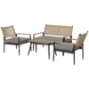 Tuinmeubelset van polyrattan lounge set met 2 zits sofa stoel glazen tafel kussens weerbestendige zitgroep voor 4 personen outdoor balkonmeubelset terrasmeubilair voor tuin balkon donkergrijs+geel 1