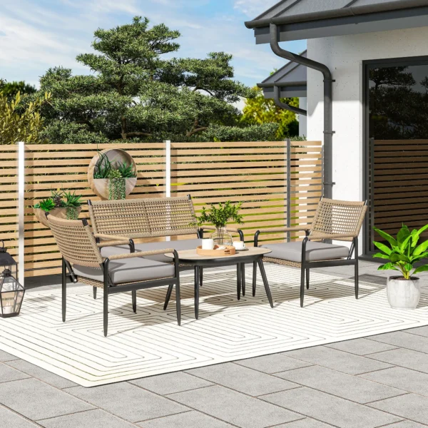 Tuinmeubelset van polyrattan lounge set met 2 zits sofa stoel glazen tafel kussens weerbestendige zitgroep voor 4 personen outdoor balkonmeubelset terrasmeubilair voor tuin balkon donkergrijs+geel 2