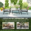 Tuinmeubelset van polyrattan lounge set met 2 zits sofa stoel glazen tafel kussens weerbestendige zitgroep voor 4 personen outdoor balkonmeubelset terrasmeubilair voor tuin balkon donkergrijs+geel 5
