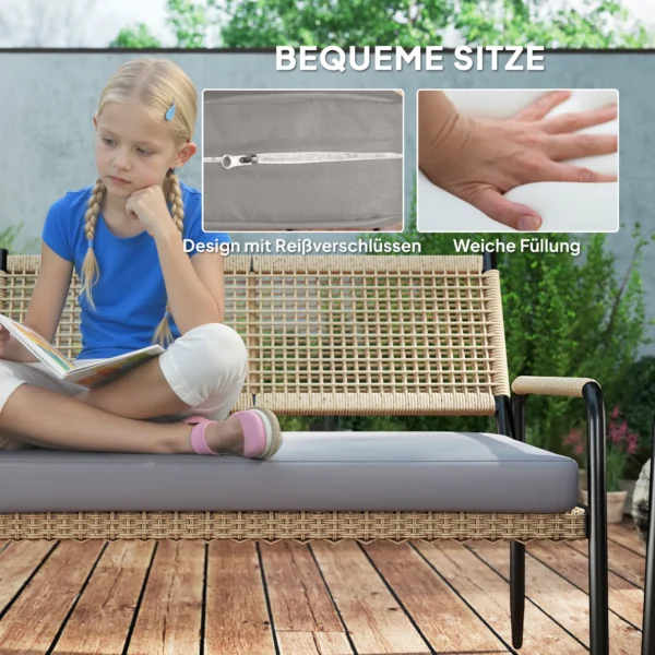 Tuinmeubelset van polyrattan lounge set met 2 zits sofa stoel glazen tafel kussens weerbestendige zitgroep voor 4 personen outdoor balkonmeubelset terrasmeubilair voor tuin balkon donkergrijs+geel 7