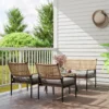 Tuinmeubelset van polyrattan lounge set met 2 zits sofa stoel glazen tafel kussens weerbestendige zitgroep voor 4 personen outdoor balkonmeubelset terrasmeubilair voor tuin balkon donkergrijs+geel 9