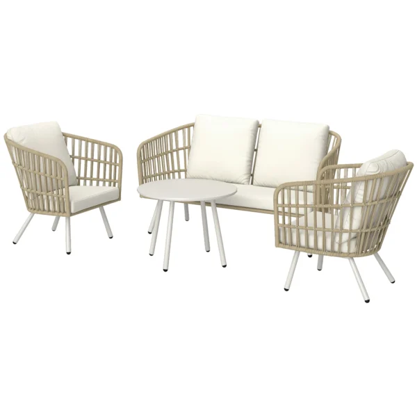 Tuinmeubelset van polyrattan lounge set met 2 zits sofa stoel tafel kussens weerbestendig zitgroep voor 4 personen outdoor balkonmeubelset terrasmeubilair voor tuin balkon terras khaki 1