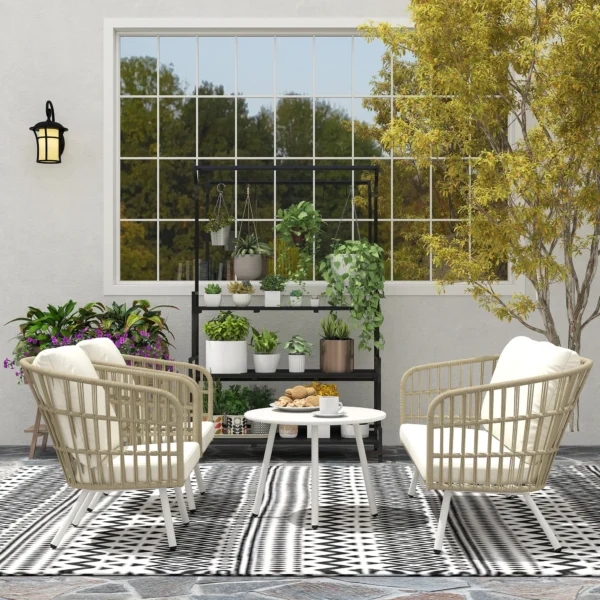 Tuinmeubelset van polyrattan lounge set met 2 zits sofa stoel tafel kussens weerbestendig zitgroep voor 4 personen outdoor balkonmeubelset terrasmeubilair voor tuin balkon terras khaki 10