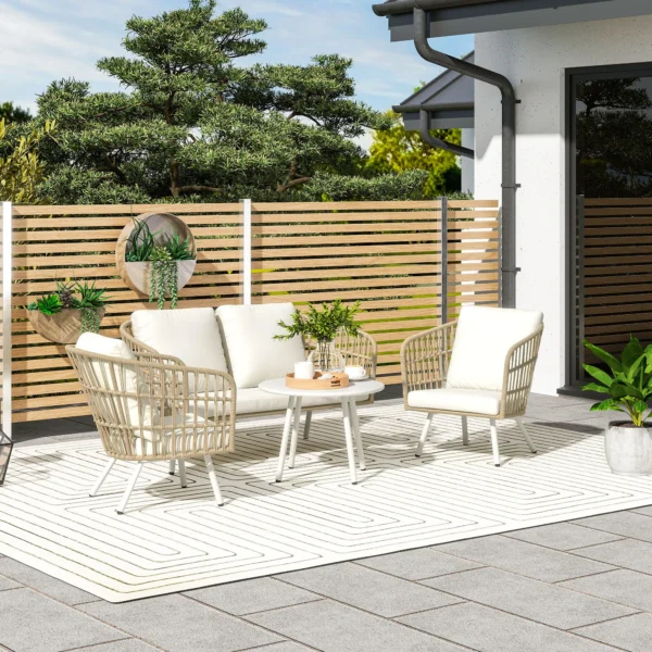 Tuinmeubelset van polyrattan lounge set met 2 zits sofa stoel tafel kussens weerbestendig zitgroep voor 4 personen outdoor balkonmeubelset terrasmeubilair voor tuin balkon terras khaki 2