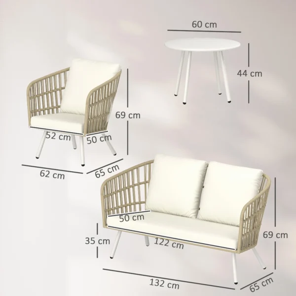 Tuinmeubelset van polyrattan lounge set met 2 zits sofa stoel tafel kussens weerbestendig zitgroep voor 4 personen outdoor balkonmeubelset terrasmeubilair voor tuin balkon terras khaki 4