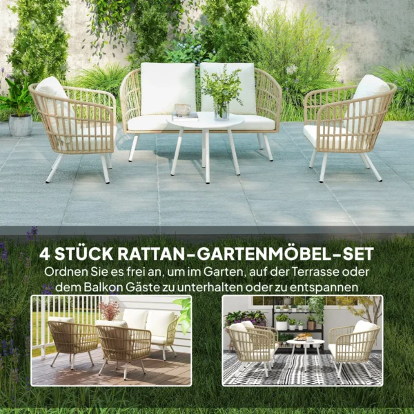 Tuinmeubelset van polyrattan lounge set met 2 zits sofa stoel tafel kussens weerbestendig zitgroep voor 4 personen outdoor balkonmeubelset terrasmeubilair voor tuin balkon terras khaki 5