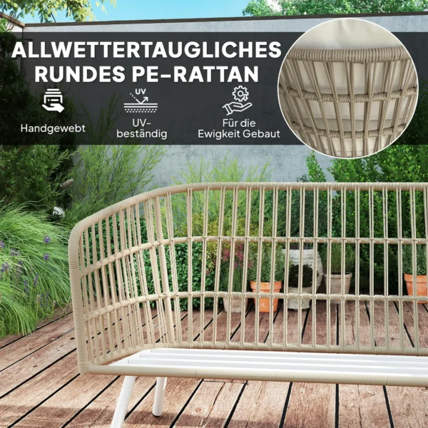 Tuinmeubelset van polyrattan lounge set met 2 zits sofa stoel tafel kussens weerbestendig zitgroep voor 4 personen outdoor balkonmeubelset terrasmeubilair voor tuin balkon terras khaki 6