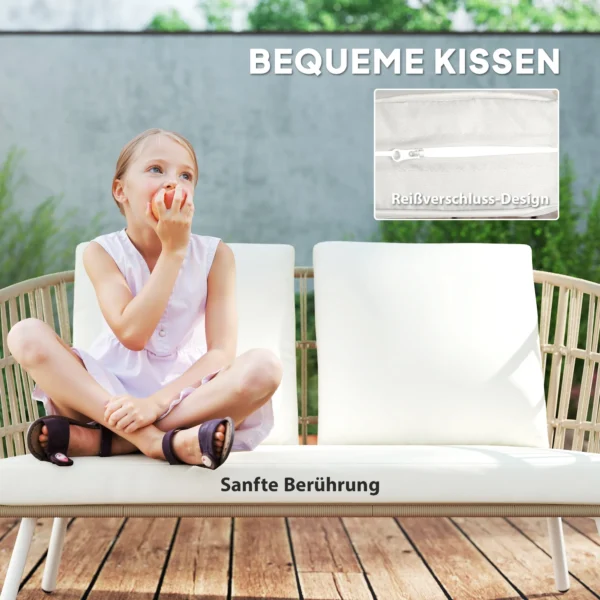 Tuinmeubelset van polyrattan lounge set met 2 zits sofa stoel tafel kussens weerbestendig zitgroep voor 4 personen outdoor balkonmeubelset terrasmeubilair voor tuin balkon terras khaki 7