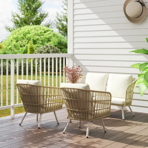 Tuinmeubelset van polyrattan lounge set met 2 zits sofa stoel tafel kussens weerbestendig zitgroep voor 4 personen outdoor balkonmeubelset terrasmeubilair voor tuin balkon terras khaki 9