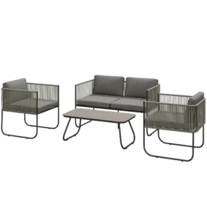 Tuinmeubelset van polyrattan lounge set met sofa stoel tafel kussens weerbestendig zitgroep voor 4 personen balkonmeubelset tuinlounge terrasmeubels voor tuin balkon bruin+donkergrijs 1