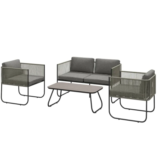 Tuinmeubelset van polyrattan lounge set met sofa stoel tafel kussens weerbestendig zitgroep voor 4 personen balkonmeubelset tuinlounge terrasmeubels voor tuin balkon bruin+donkergrijs 1