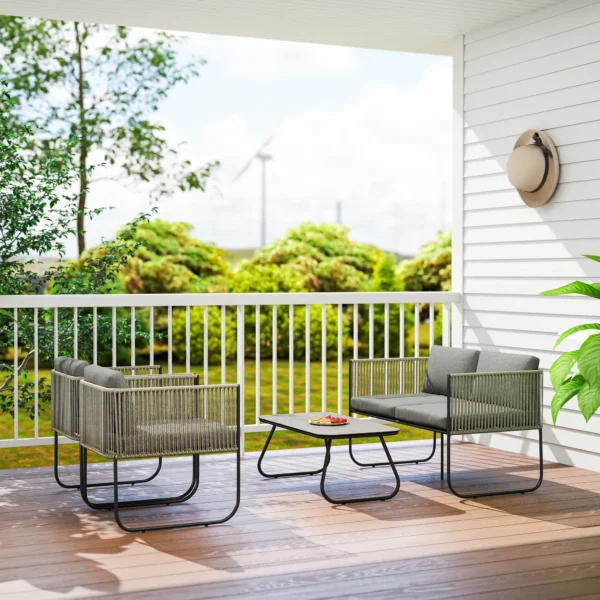 Tuinmeubelset van polyrattan lounge set met sofa stoel tafel kussens weerbestendig zitgroep voor 4 personen balkonmeubelset tuinlounge terrasmeubels voor tuin balkon bruin+donkergrijs 10
