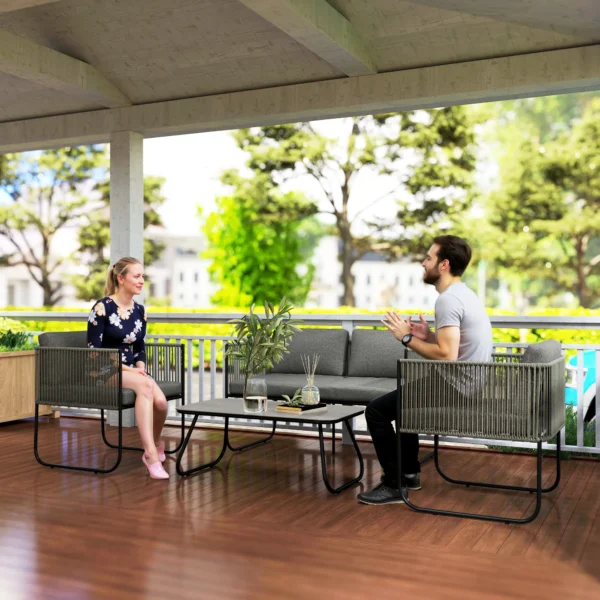 Tuinmeubelset van polyrattan lounge set met sofa stoel tafel kussens weerbestendig zitgroep voor 4 personen balkonmeubelset tuinlounge terrasmeubels voor tuin balkon bruin+donkergrijs 2
