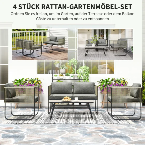 Tuinmeubelset van polyrattan lounge set met sofa stoel tafel kussens weerbestendig zitgroep voor 4 personen balkonmeubelset tuinlounge terrasmeubels voor tuin balkon bruin+donkergrijs 5