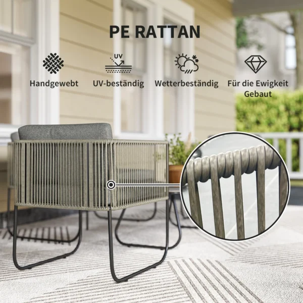 Tuinmeubelset van polyrattan lounge set met sofa stoel tafel kussens weerbestendig zitgroep voor 4 personen balkonmeubelset tuinlounge terrasmeubels voor tuin balkon bruin+donkergrijs 6