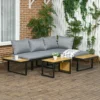 Tuinmeubelset voor 3 personen balkonmeubilair met zitkussens, aluminium frame in houtlook, donkergrijs & natuur 2