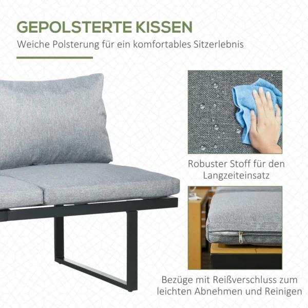 Tuinmeubelset voor 3 personen balkonmeubilair met zitkussens, aluminium frame in houtlook, donkergrijs & natuur 7