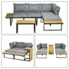 Tuinmeubelset voor 3 personen balkonmeubilair met zitkussens, aluminium frame in houtlook, donkergrijs & natuur 8