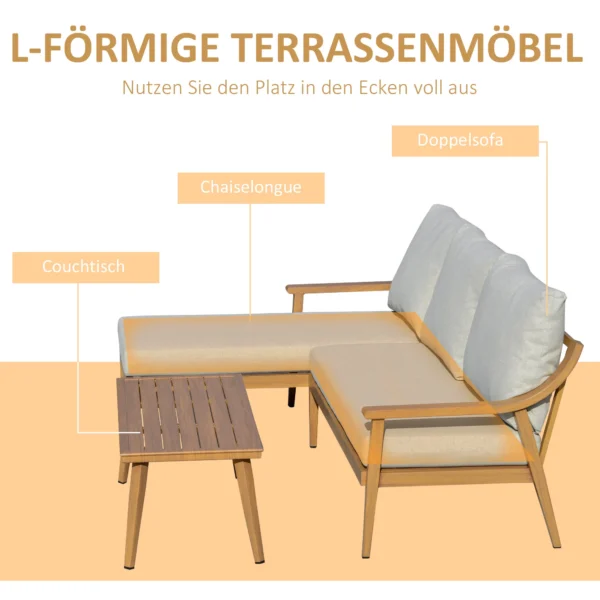 Tuinmeubelset voor 3 personen met chaiselongue, dubbelbank en tafel, weerbestendig rattan ontwerp, ideaal voor terras en balkon 5