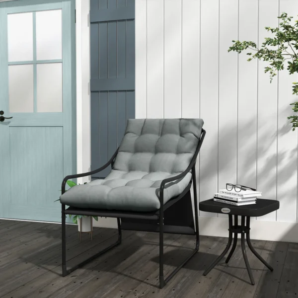 Tuinstoel met dik zitkussen, loungestoel met armleuning tot 120 kg belastbaar, voor tuin en balkon, grijs 2