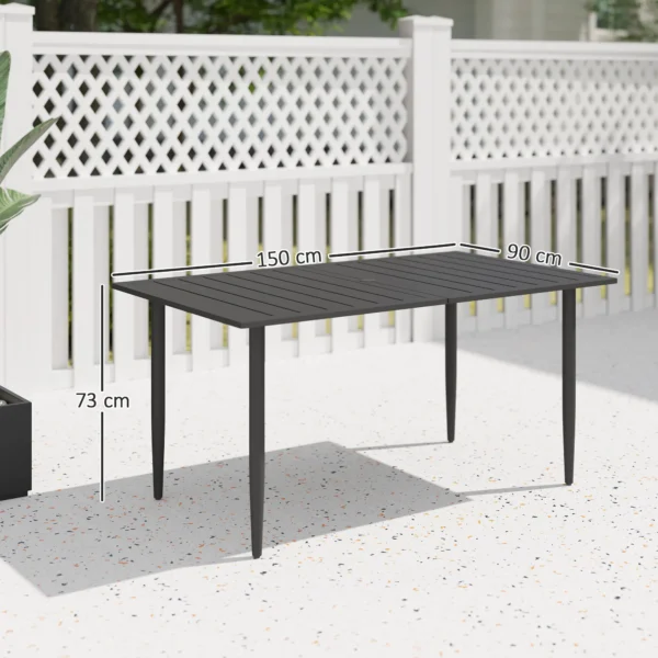 Tuintafel 150x90cm, weerbestendige balkontafel van staal, balkontafel met paraplu gat lamellenontwerp outdoor campingtafel bijzettafel, rechthoekige terrastafel voor tuin balkon zwart 4
