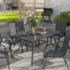 Tuintafel 152x90 cm, weerbestendige balkontafel van staal, bijzettafel met paraplugat, latten design eettafel buiten, campingtafel, rechthoekige terrastafel voor tuin balkon zwart 9