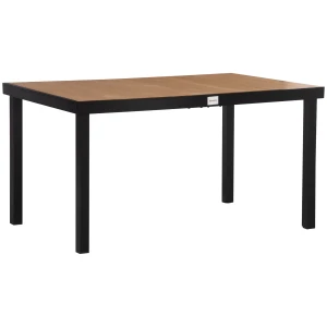 Tuintafel 6 personen eettafel 140x90x74cm, onderhoudsvriendelijke aluminiumtafel in natuur en zwart, tuinmeubilair van kunststof 1