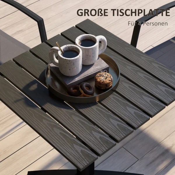 Tuintafel eettafel voor 4 personen vierkante balkontafel houtlook aluminium grijs 70x70x76 cm voor terras en tuin 5