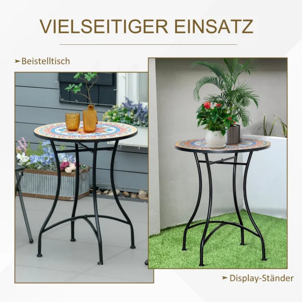 Tuintafel mozaïektafel rond bistrotafel bijzettafel met mozaïekplaat keramiek metaal rood+blauw+wit Ø60 cm 6