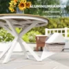 Tuintafel Ø118cm, weerbestendige balkontafel van aluminium, bijzettafel met kruispoot lattendesign eettafel buiten, campingtafel, ronde terrastafel voor tuin balkon teak 8